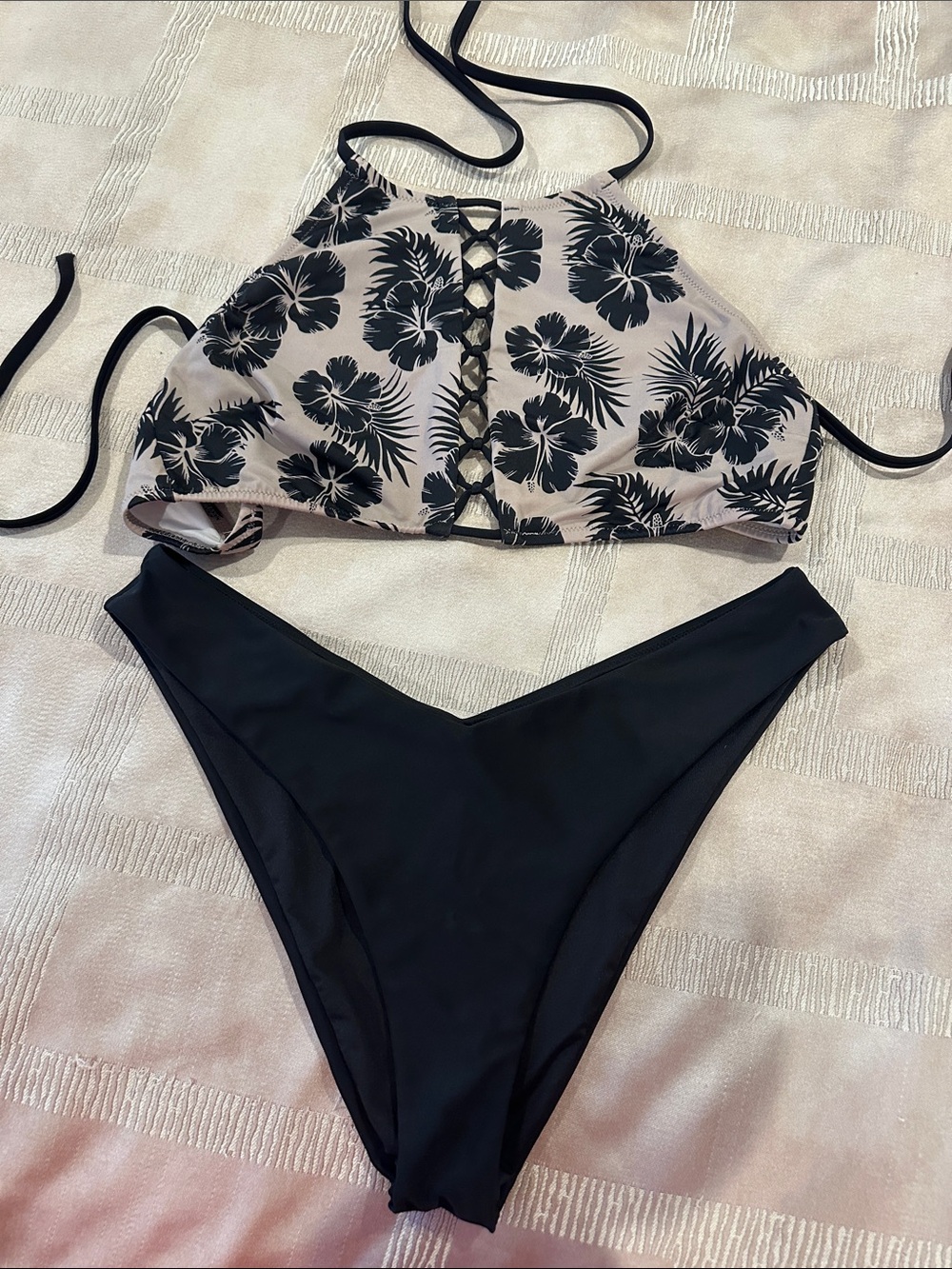 Victoria’s Secret PINK Floral Lace-Up High Neck Bikini Set